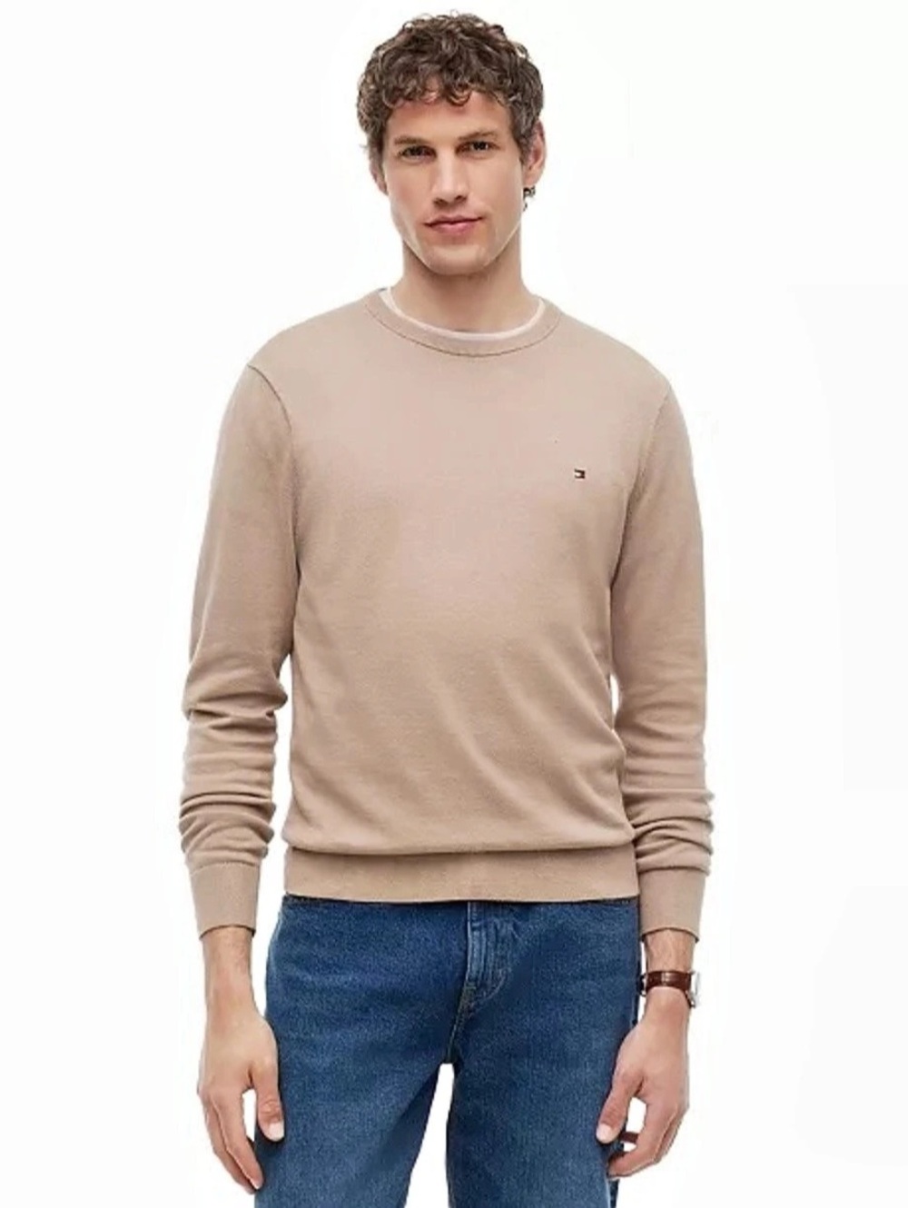 Tommy Hilfiger Classic Cotton Crewneck Sweater Men'Small Beige Small